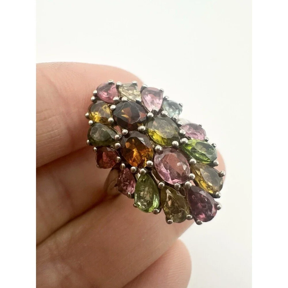 Platinum Sterling Silver Tourmaline Cluster Multicolor 3.75 Ctw Djoy Size 5 Ring